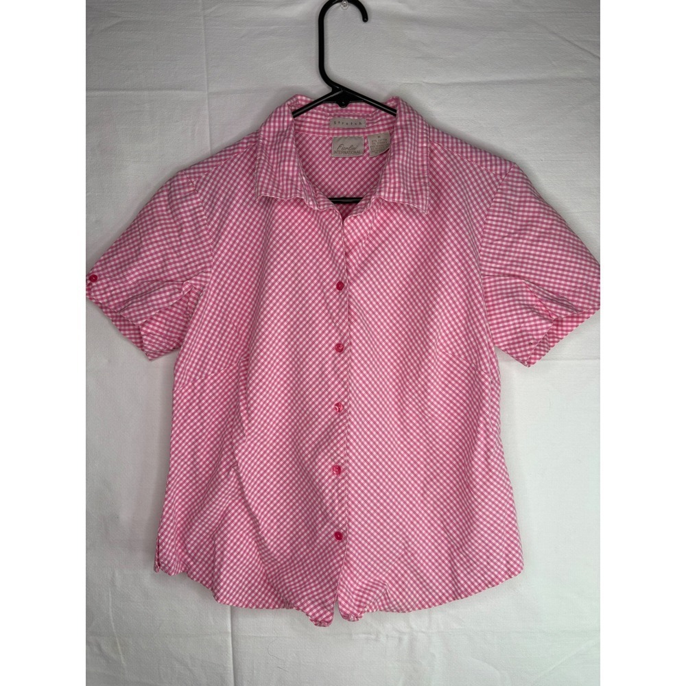 Fiorlini International Pink Gingham Short Sleeve Button Down Shirt Stretch Med